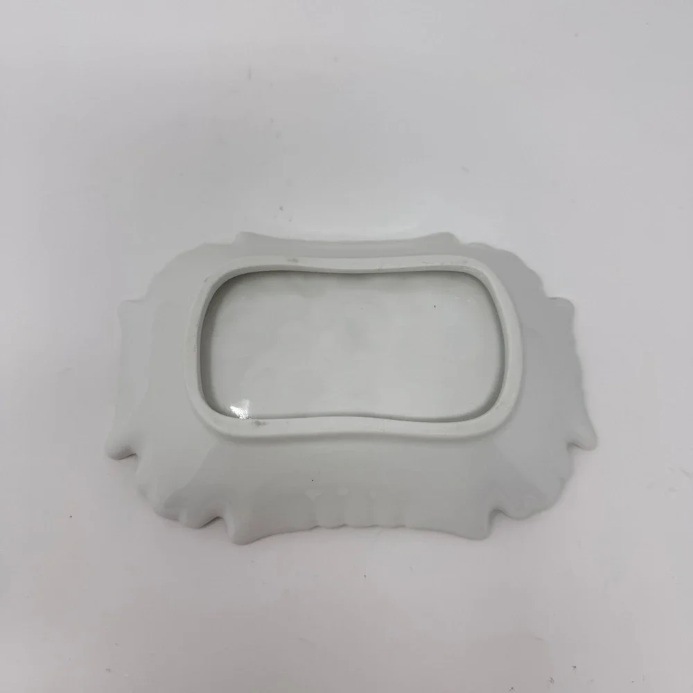 Vintage White Scalloped Porcelain Vanity Dish with Raised Floral Design – 6